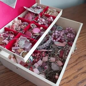 Pink Assorted Costume Jewelry Lot - Necklace & Earrings Set